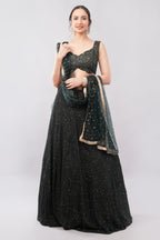 Luxury Midnight Black Sequin Lehenga Set with Sheer Dupatta