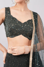 Luxury Midnight Black Sequin Lehenga Set with Sheer Dupatta