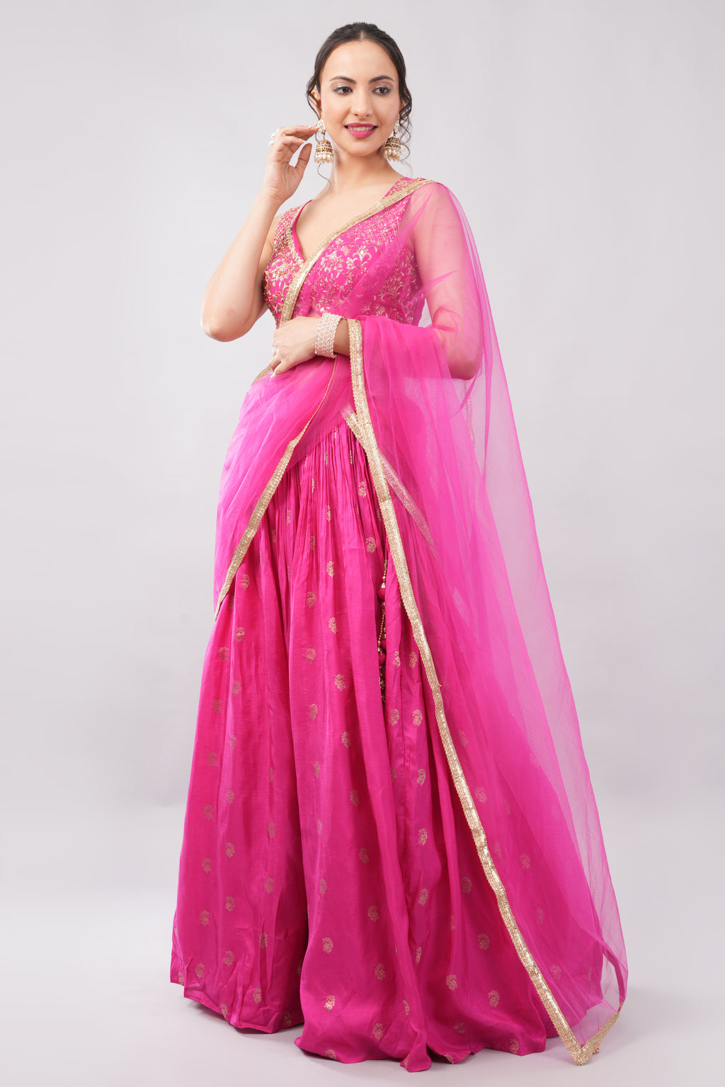 Royal Pink Shade Lehenga Hand Work Blouse Matching Dupatta