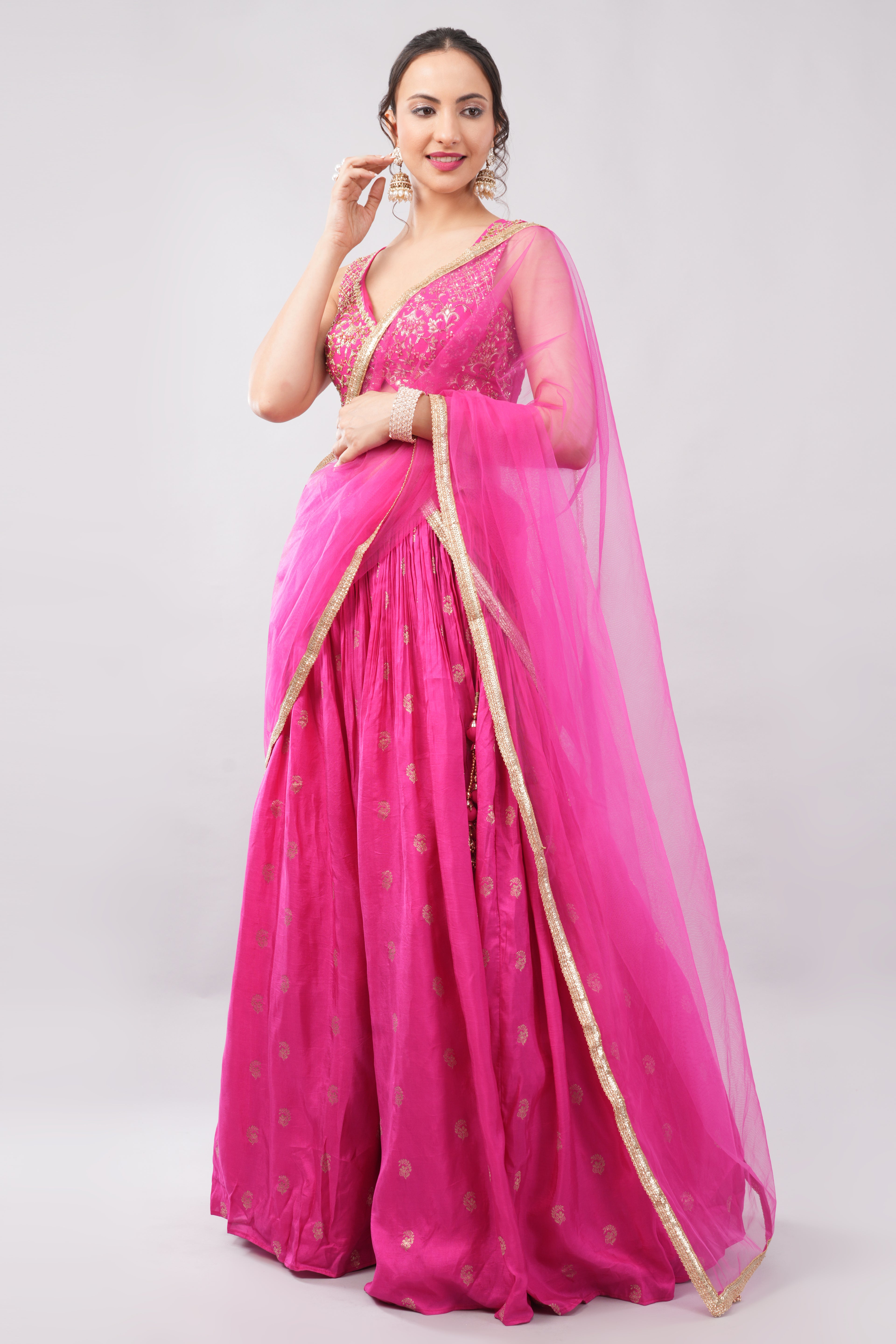 Royal Pink Shade Lehenga Hand Work Blouse Matching Dupatta