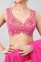 Royal Pink Shade Lehenga Hand Work Blouse Matching Dupatta