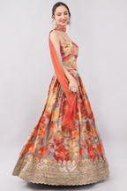 Multi color floral print crafted with choli and dupatta.