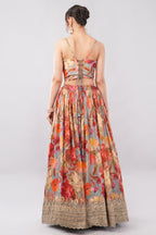 Multi color floral print crafted with choli and dupatta.