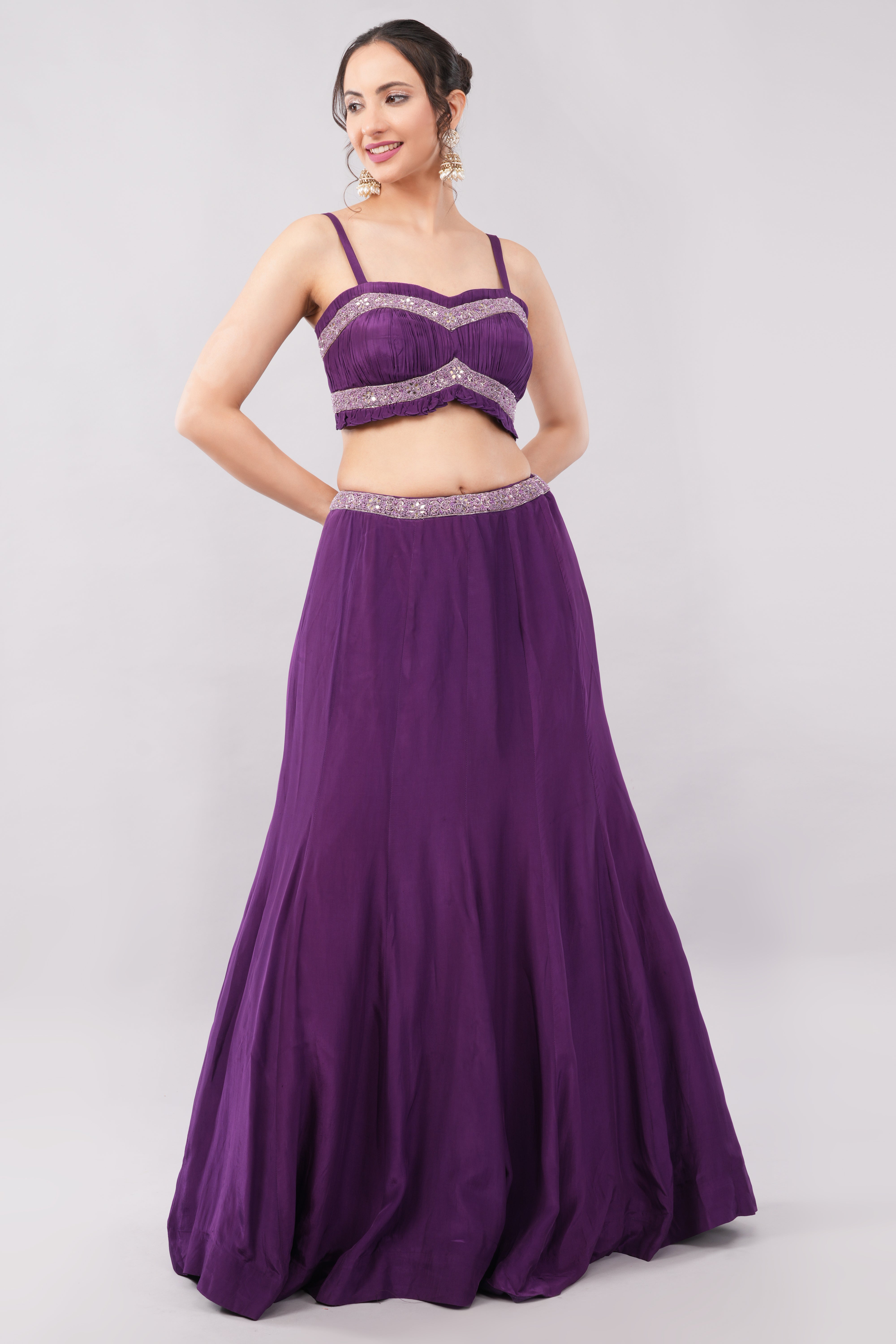Purple color Lehenga with elegant blouse & dupatta Main image
