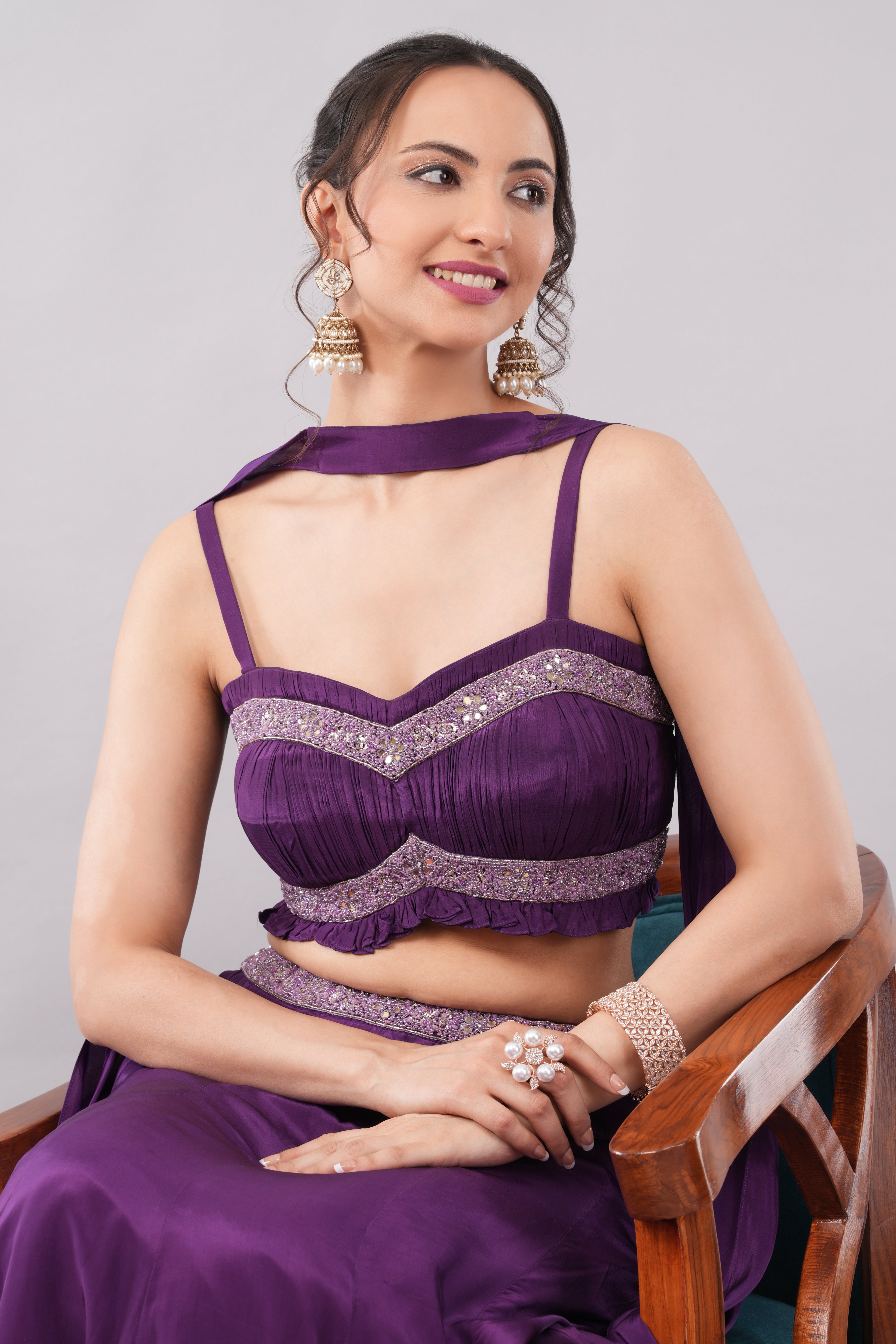 Purple color Lehenga with elegant blouse & dupatta Secondary image