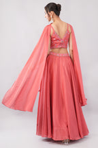 Sunset Coral Color Lehenga with Resham Thread, Sequence Work