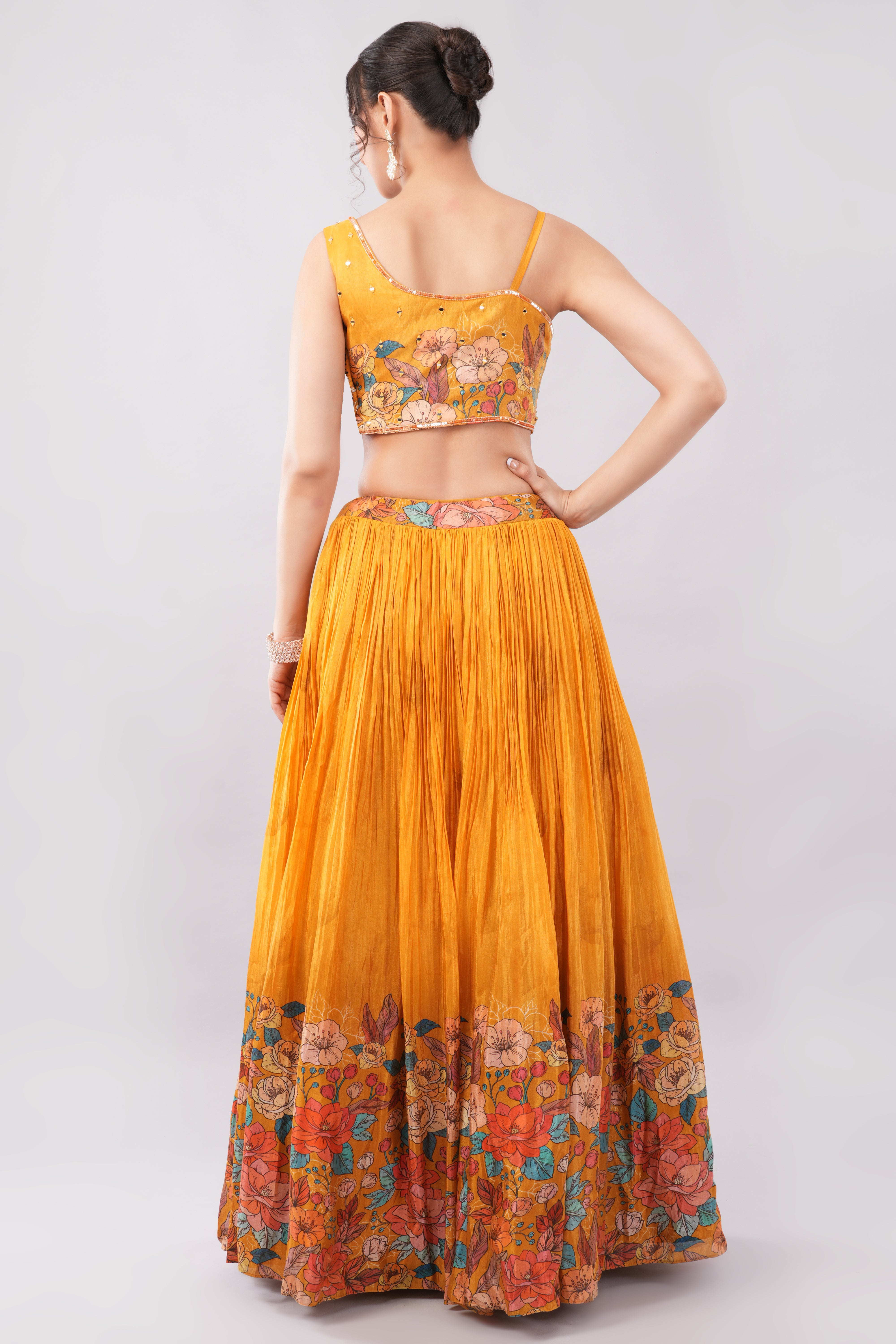 Mustard Crape Silk Blend Lehenga with Floral Print Secondary image