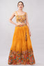Mustard Crape Silk Blend Lehenga with Floral Print