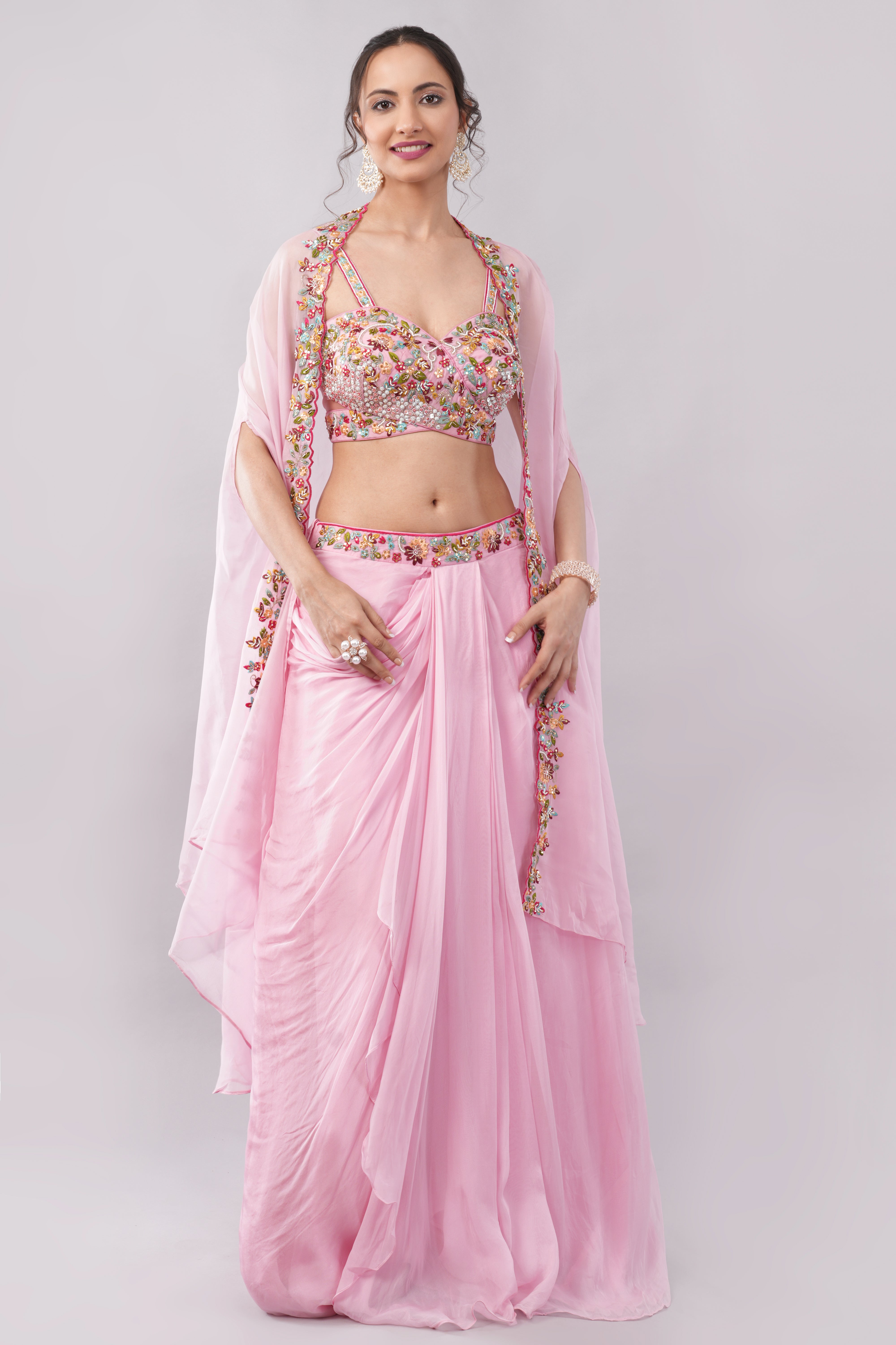 Gorgeous Pastel Pink Lehenga Saree Main image