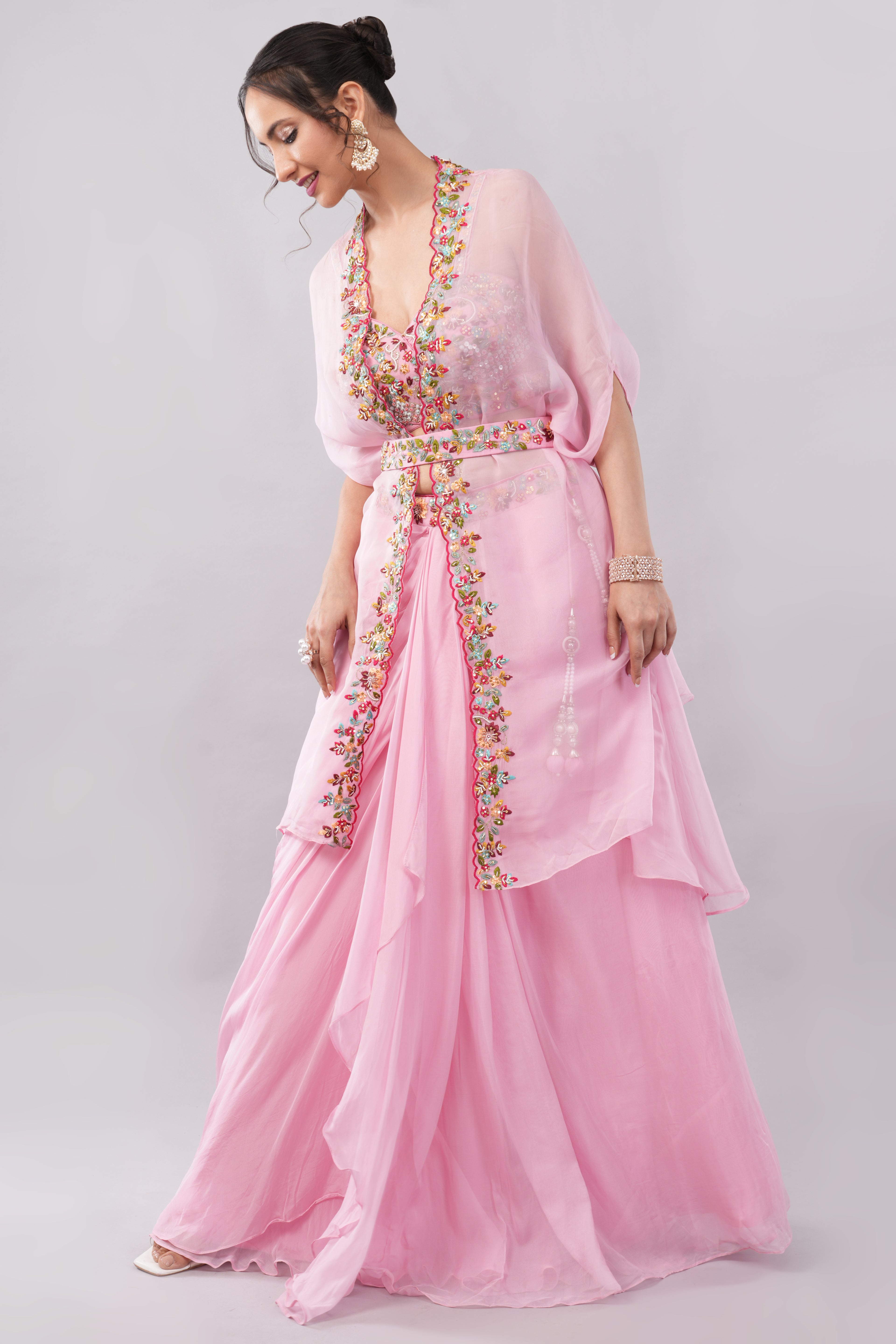 Gorgeous Pastel Pink Lehenga Saree
