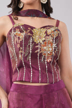 Sophisticated Burgundy Floral Print Palazzo Set with Hand Embroidery