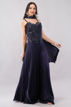 Royal Blue Palazzo Set with Shiny Sequin Work Blouse for Women