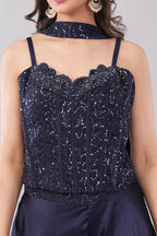 Royal Blue Palazzo Set with Shiny Sequin Work Blouse for Women