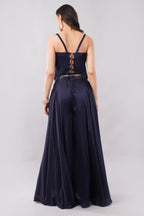 Royal Blue Palazzo Set with Shiny Sequin Work Blouse for Women
