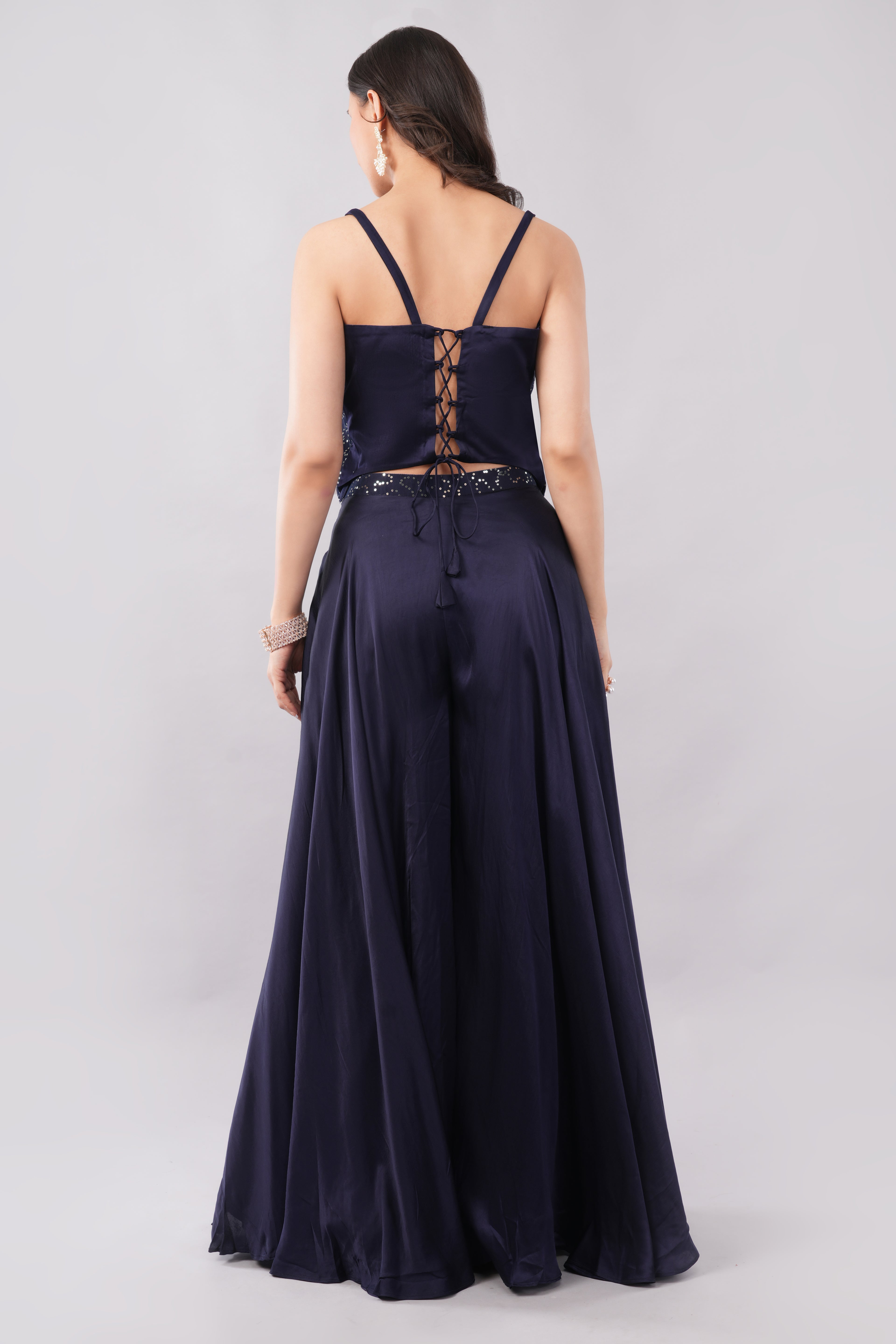 Royal Blue Palazzo Set with Shiny Sequin Work Blouse for Women