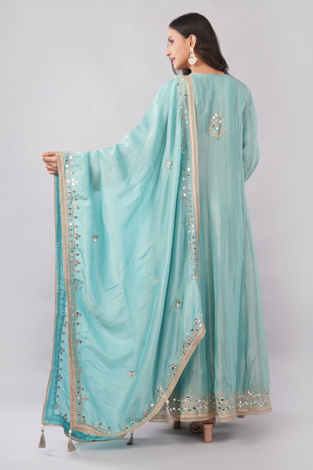 Light Blue Anarkali Gown with Matching Dupatta – Modern Fairytale Elegance