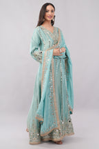 Light Blue Anarkali Gown with Matching Dupatta – Modern Fairytale Elegance