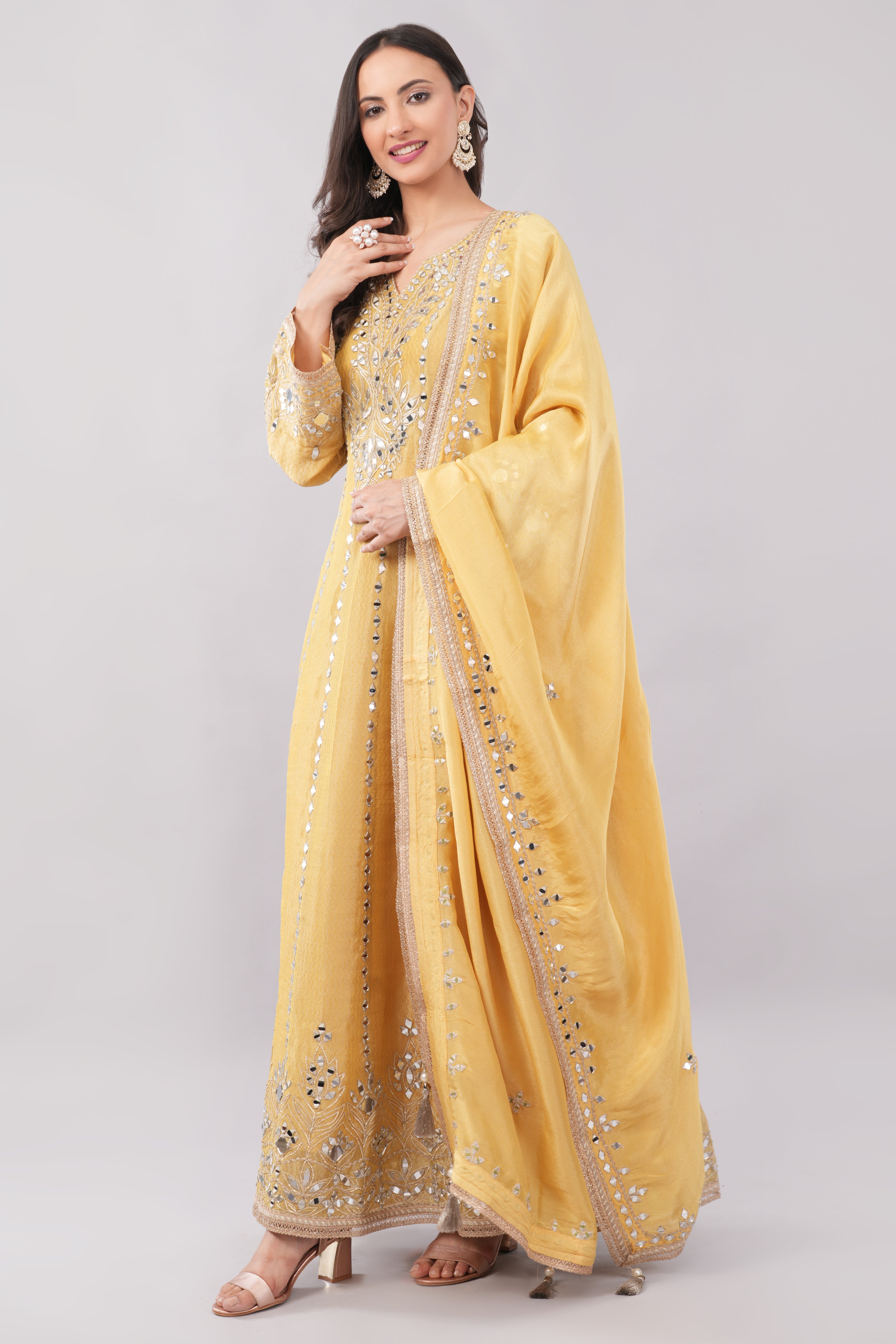 Lemon Hand Embroidered Anarkali for Women