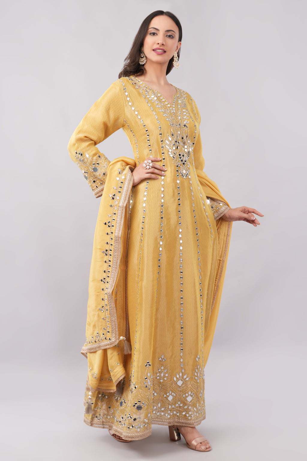 Lemon Hand Embroidered Anarkali for Women