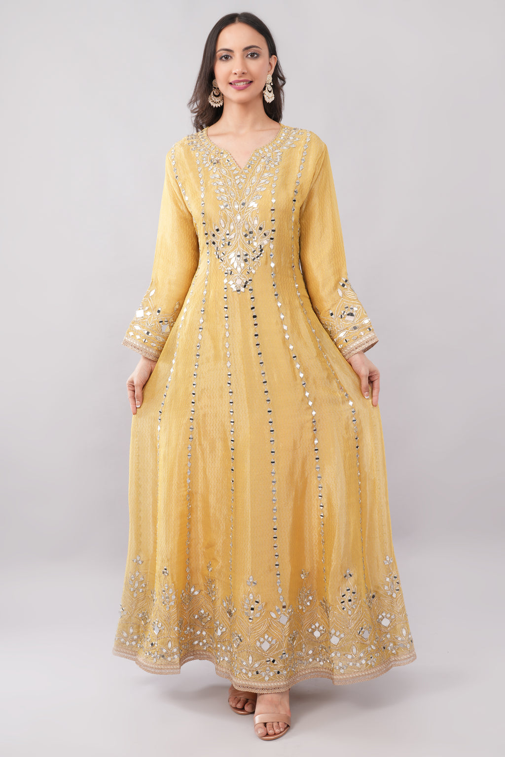 Lemon Hand Embroidered Anarkali for Women