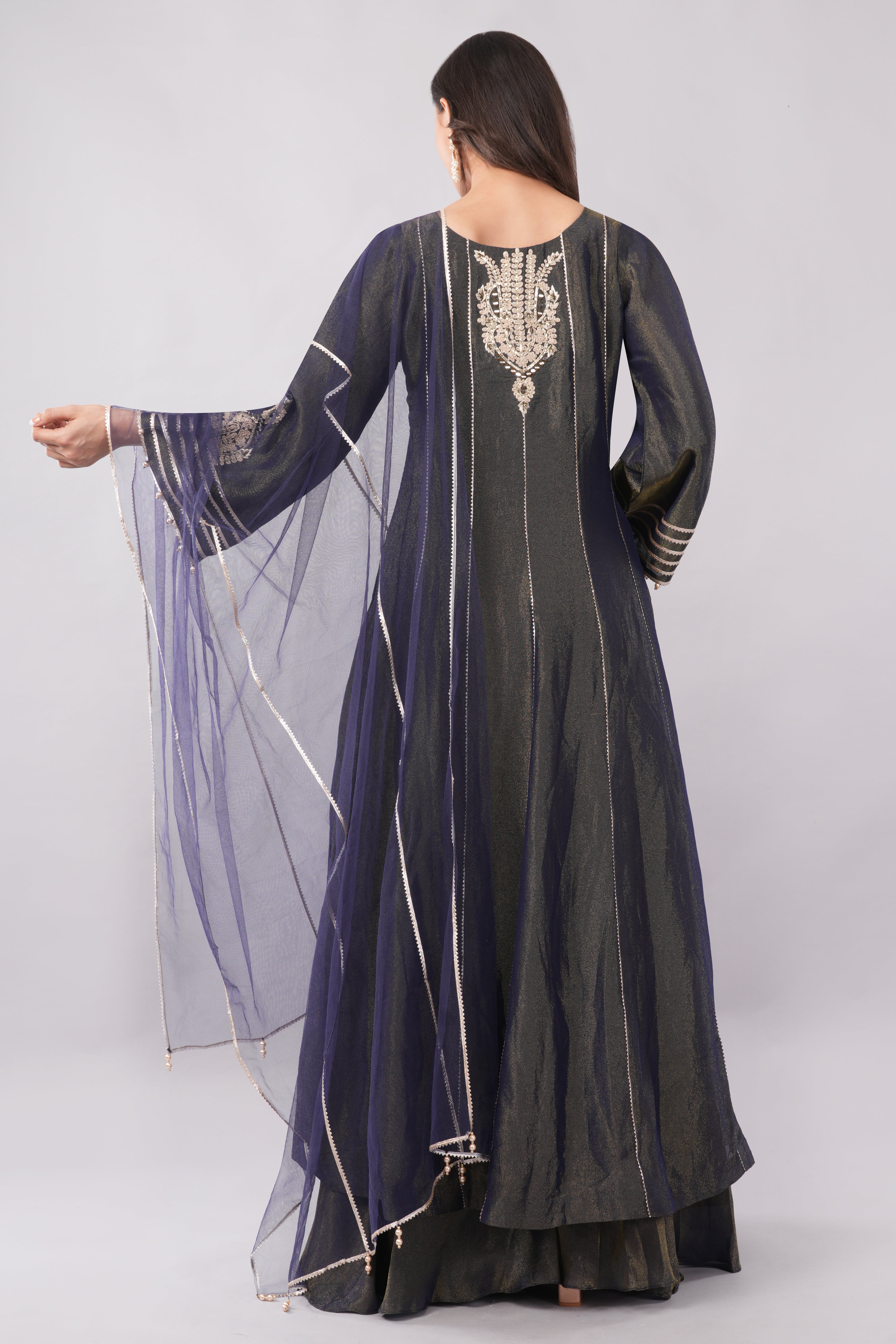 Elegant Midnight Navy Embroidered Anarkali Suit Set with Sheer Dupatta Secondary image
