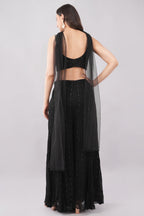 Black Palazzo Suit Set with Silver Work & Handcrafted Blouse for Women