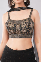 Black Palazzo Suit Set with Silver Work & Handcrafted Blouse for Women