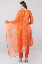 Carrot Heavy Embroidered Kurta Set with Dupatta