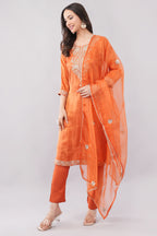 Carrot Heavy Embroidered Kurta Set with Dupatta