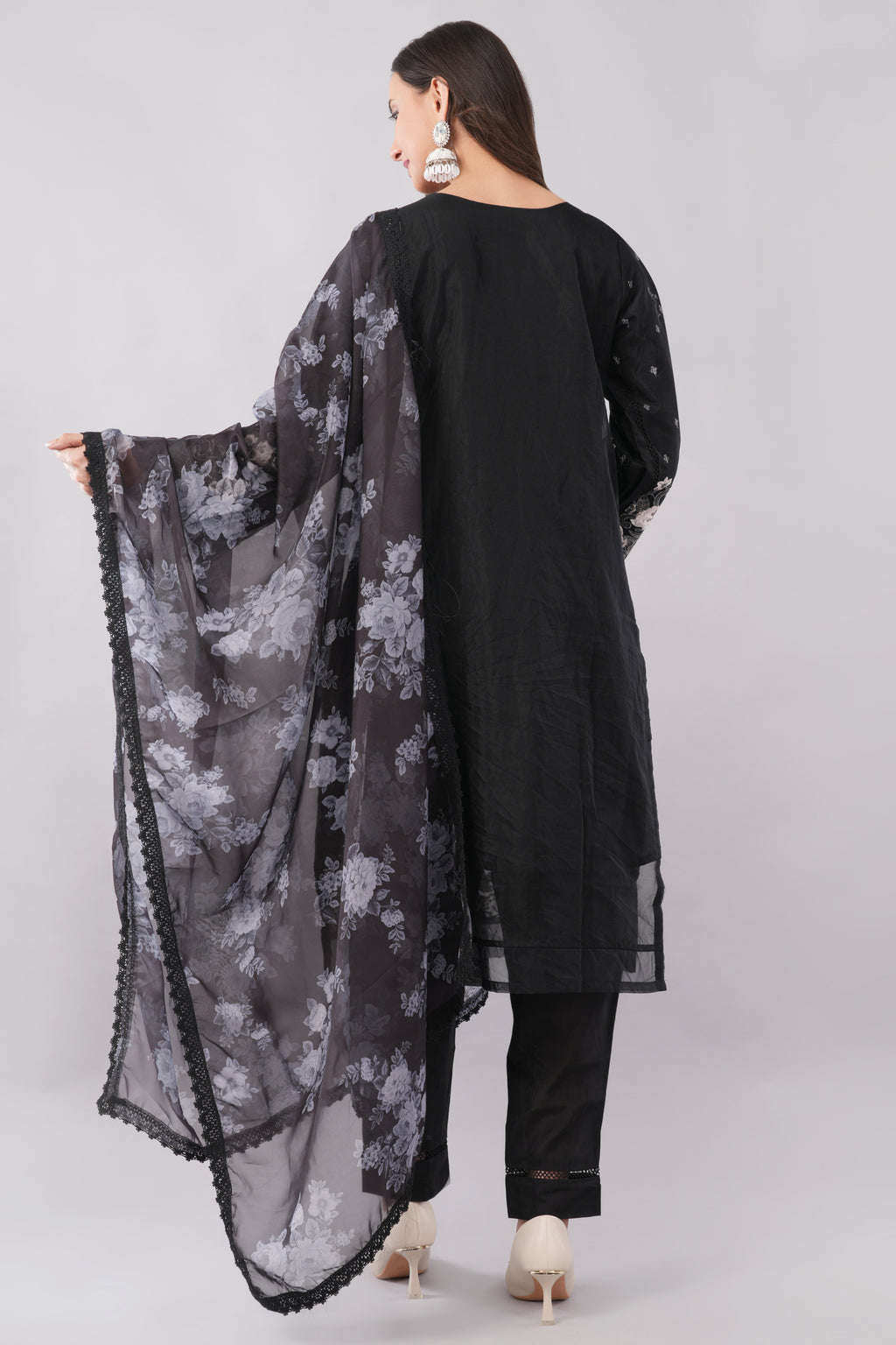 Luxury Black Organza Tunic with Slim-Fit Pants for Women
