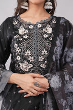 Luxury Black Organza Tunic with Slim-Fit Pants for Women
