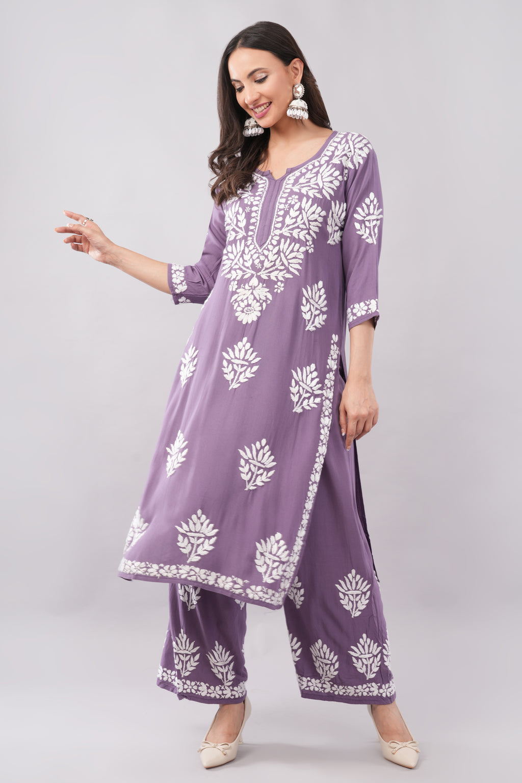 Women’s Lavender Ethnic Kurta Set with Palazzo