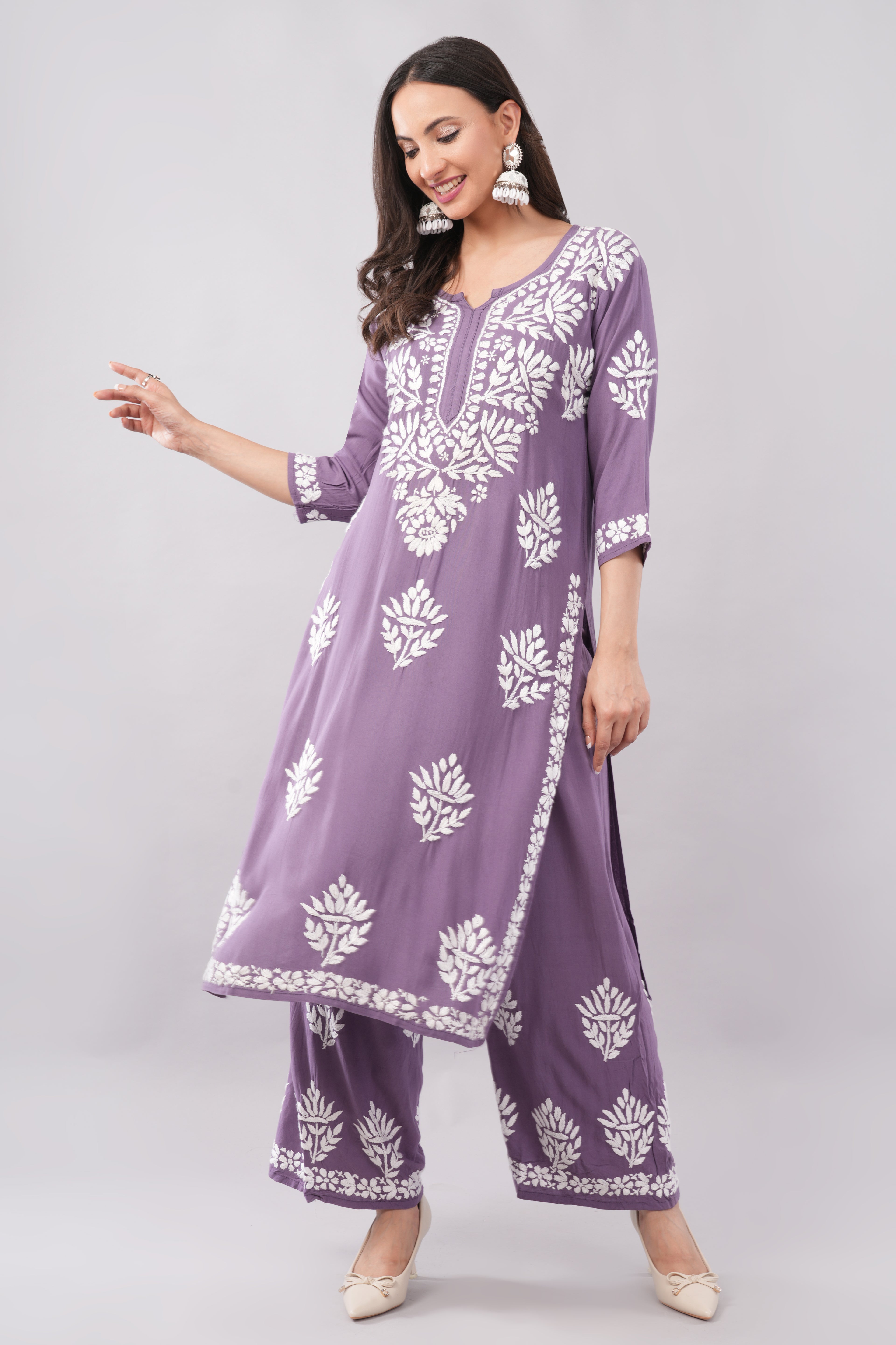 Women’s Lavender Ethnic Kurta Set with Palazzo