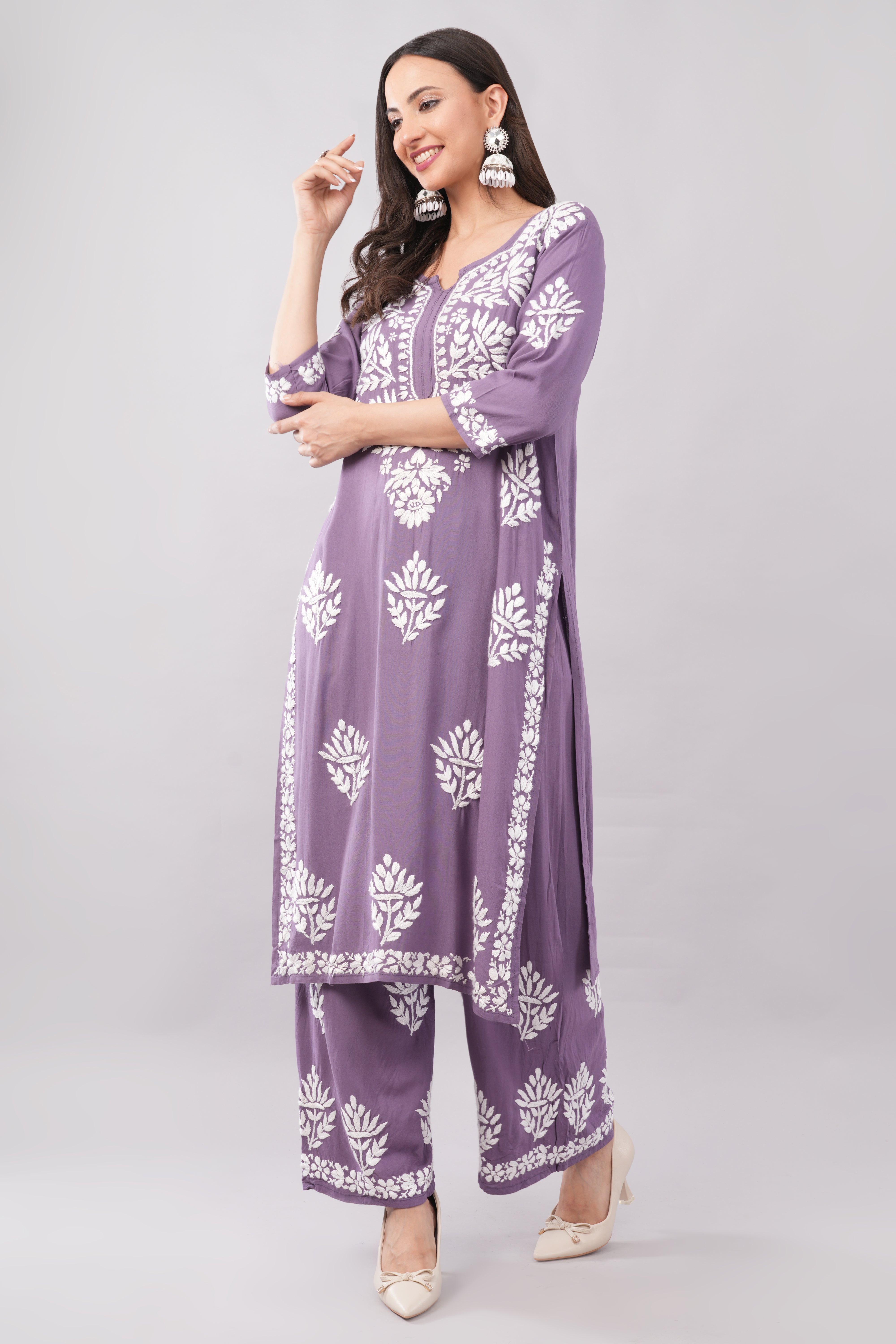 Women’s Lavender Ethnic Kurta Set with Palazzo Main image