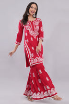 Red Floral Embroidered Kurta Set with Palazzo