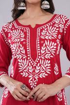 Red Floral Embroidered Kurta Set with Palazzo