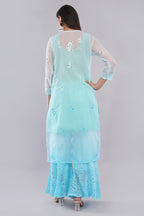 Light Blue Faux Georgette Sharara Set with Mirror & Thread Work for Women