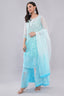 Light Blue Faux Georgette Sharara Set with Mirror & Thread Work for Women