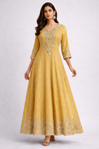 Lemon Hand Embroidered Anarkali for Women
