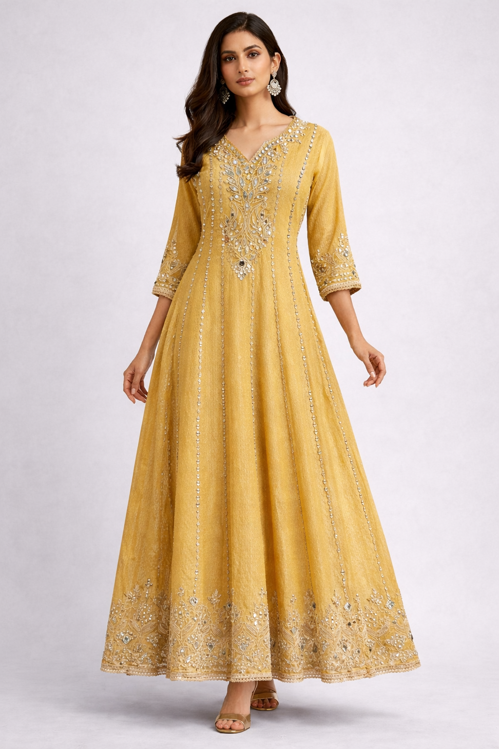 Lemon Hand Embroidered Anarkali for Women