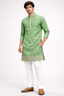 Men’s Embroidered Kurta with Ethnic Border – Sage Green