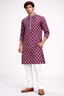 Men’s Printed Kurta with Geometric Star Pattern – Wine Maroon