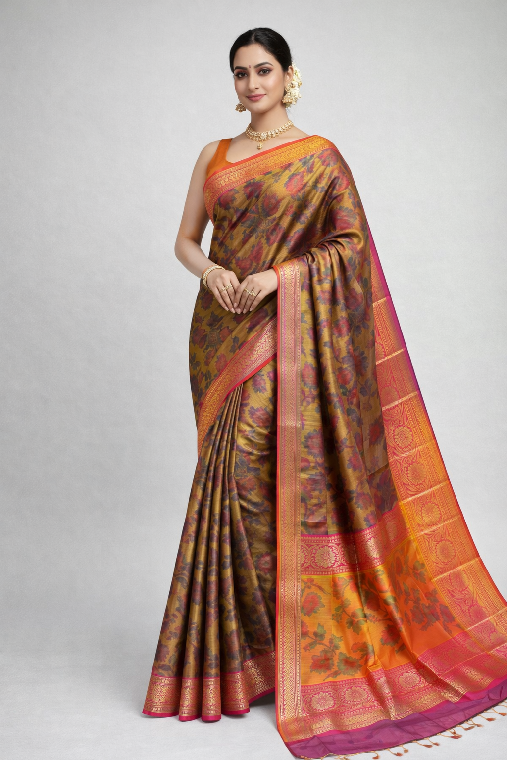 Banaras Soft katan Taani Print Silk Saree