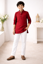 Boys Embroidered Kurta Set with Sequin Work (White Pant Included)