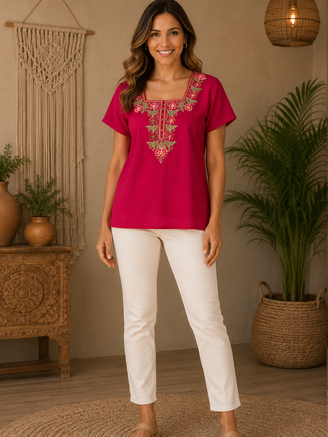 Dark Maroon Pure Crepe Embroidered Blouse Top for Women – Lightweight Ethnic Wear Main image