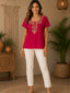 Dark Maroon Pure Crepe Embroidered Blouse Top for Women – Lightweight Ethnic Wear