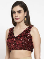 Saree Blouse Top in Shimmering Cherry Red