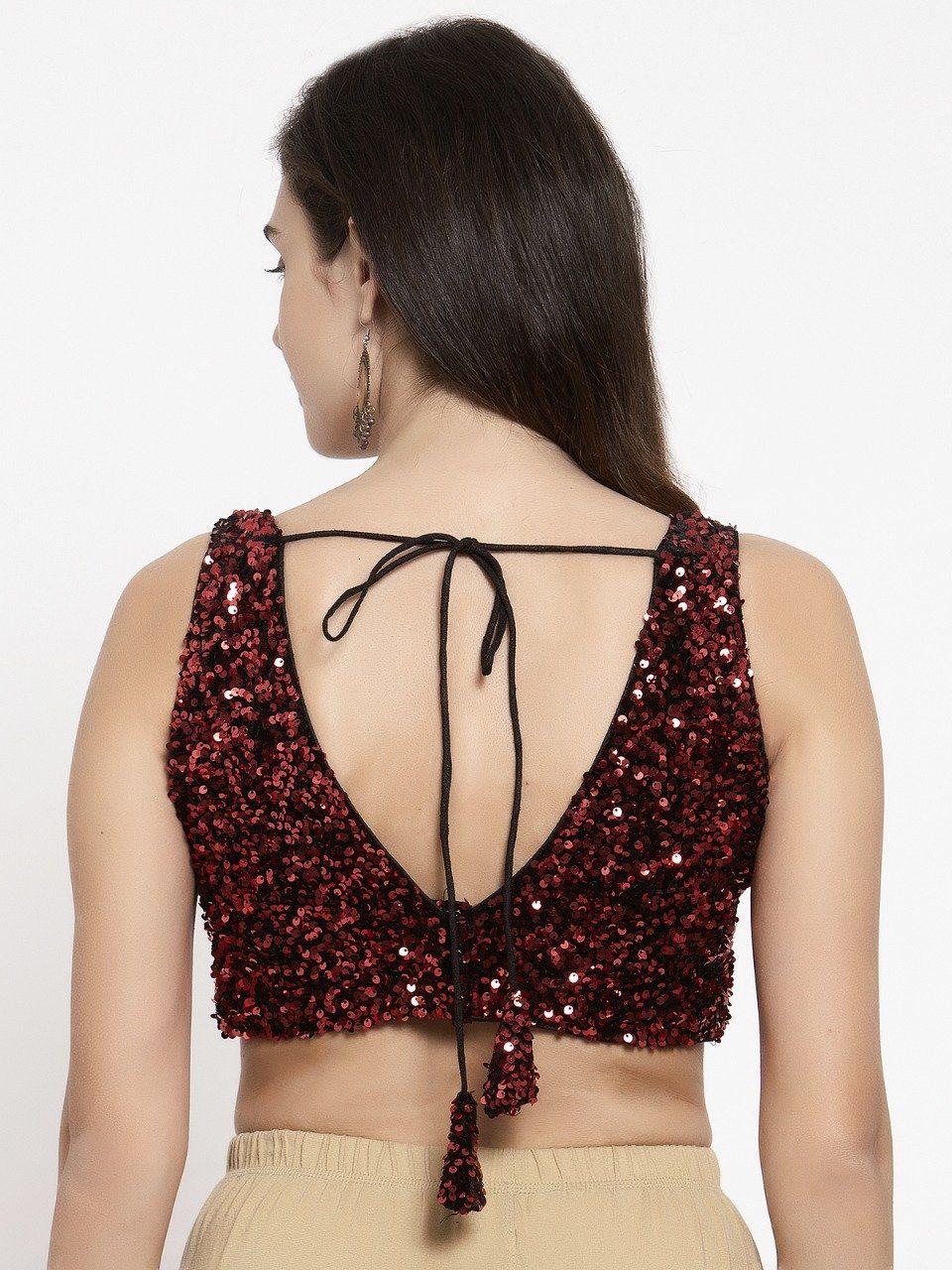 Saree Blouse Top in Shimmering Cherry Red