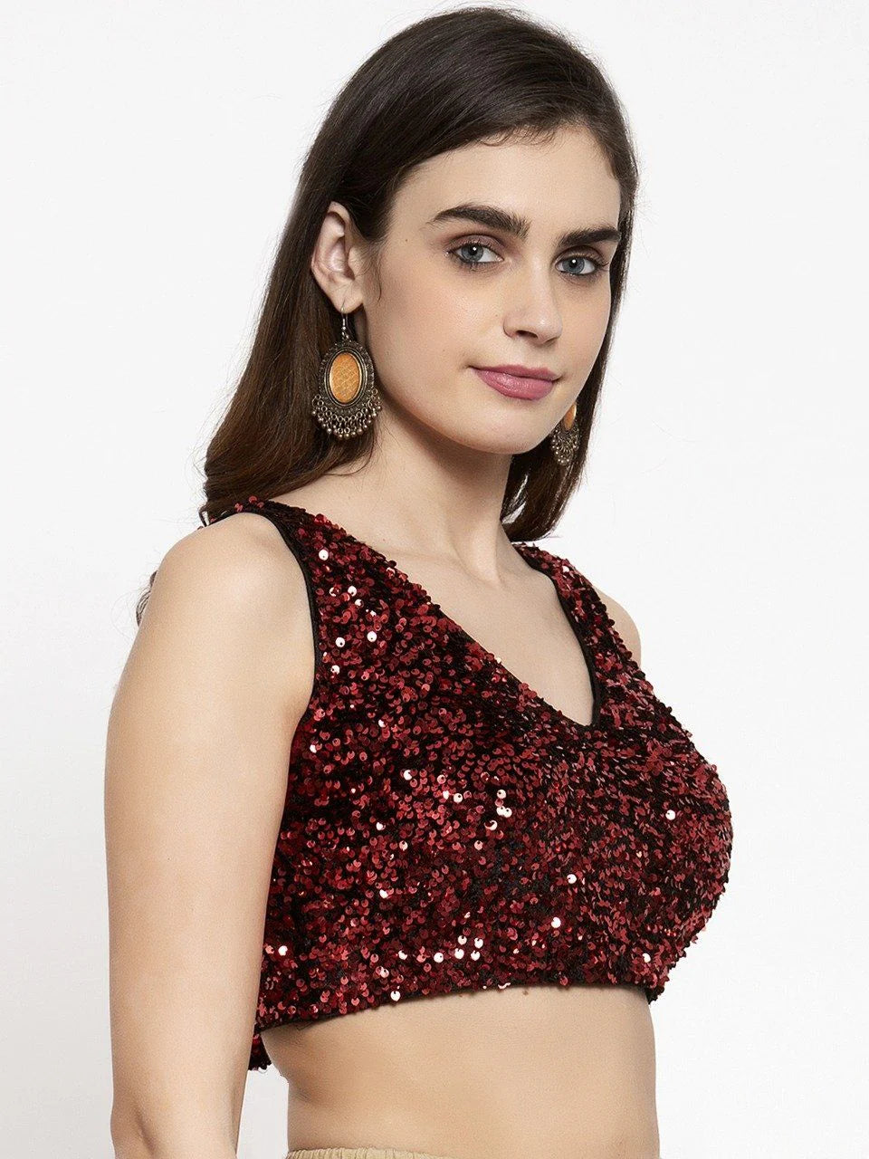 Saree Blouse Top in Shimmering Cherry Red