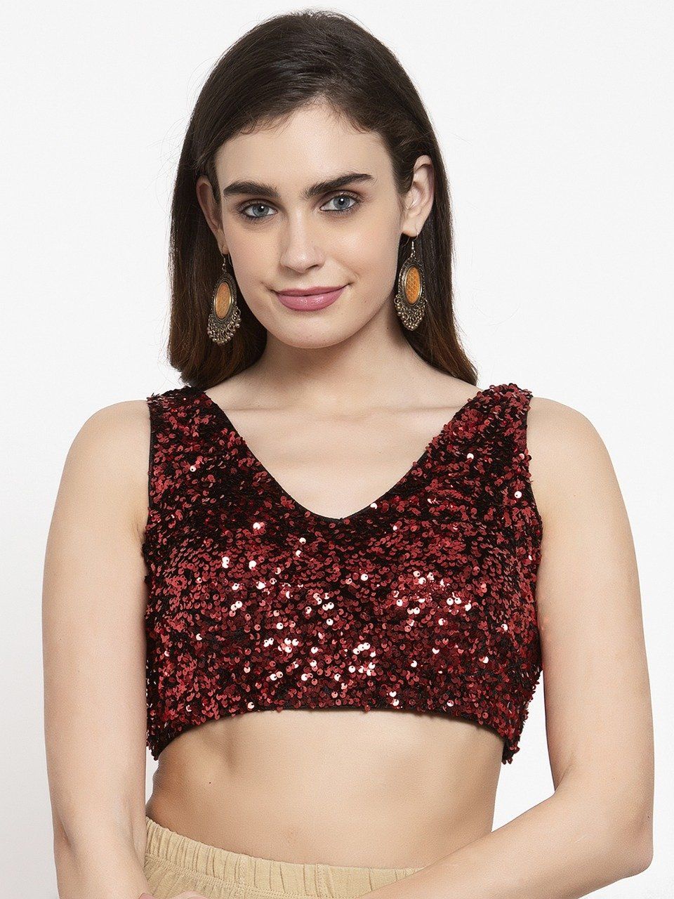 Saree Blouse Top in Shimmering Cherry Red